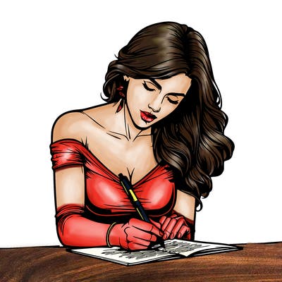 realistic female writing poetry