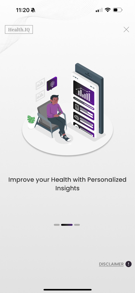 Health.IQ - Health.IQ app onboarding screen showing a person tracking health data and personalized insights illustration