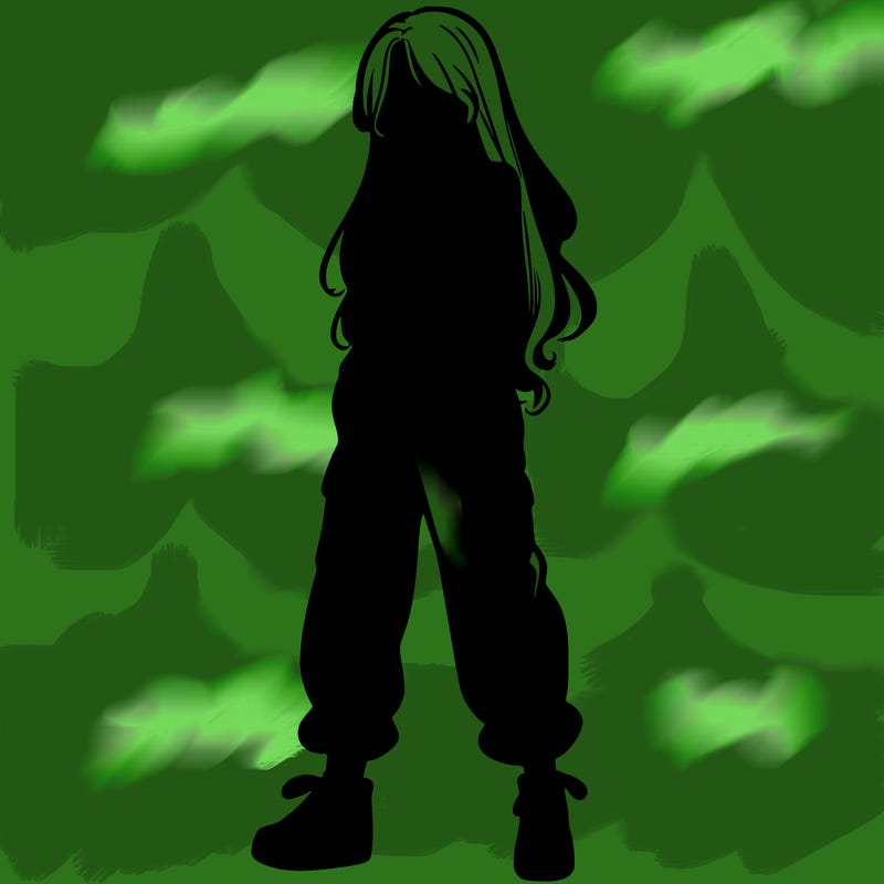 girl in baggy pants crop top and long hair