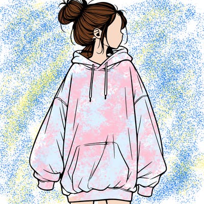 realistic girl with a oversized sweatshirt on and a bun
