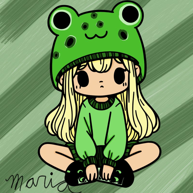 a girl wearing a frog hat and some frog socks