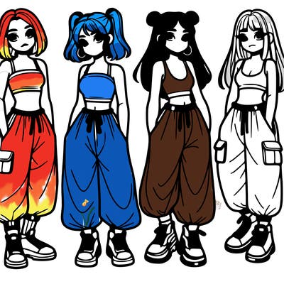 girls with crop top with baggy pants