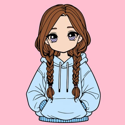a realistic girl with a oversized hoodie and she has braids