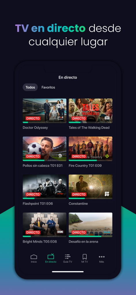 Agile TV app showing live television channels and series available for streaming on mobile