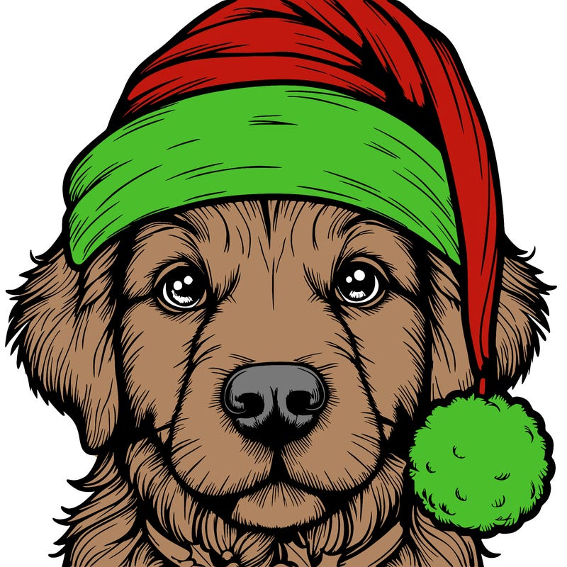 realistic dog with a christmas hat