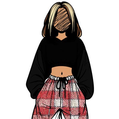 realistic girl faceless with baggy pants and a crop top