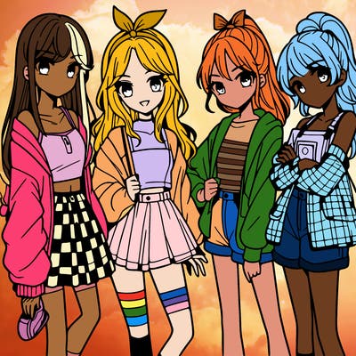 teen manga girls group of 4