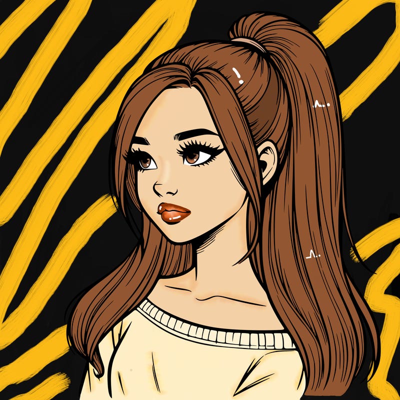 realistic girl with a high ponytail