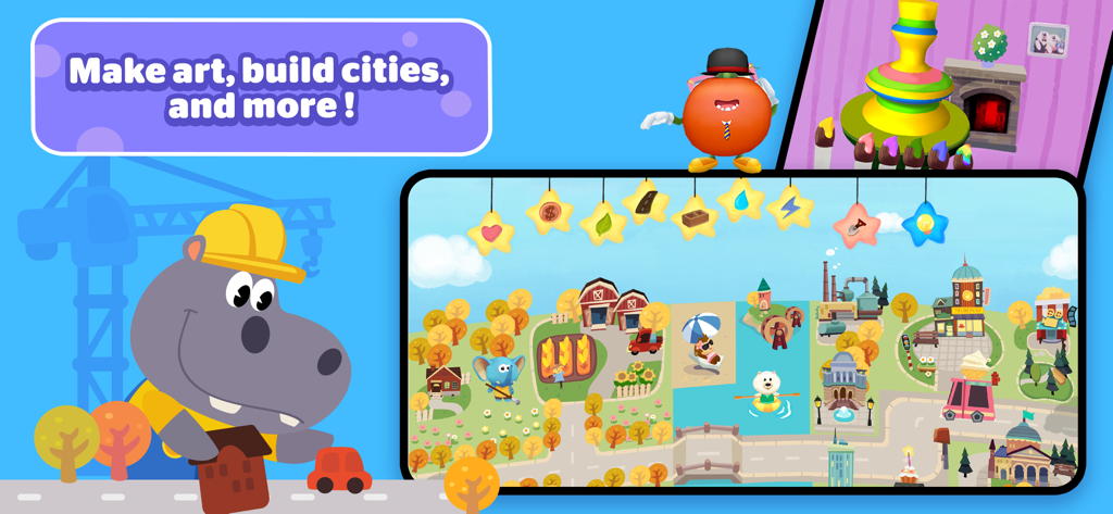 Dr. Panda Classics - Dr. Panda Classics app screen showing city building and art making activities for kids