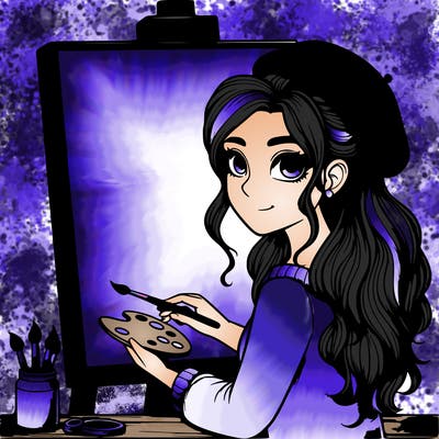 realistic girl artist painting a blank canvas