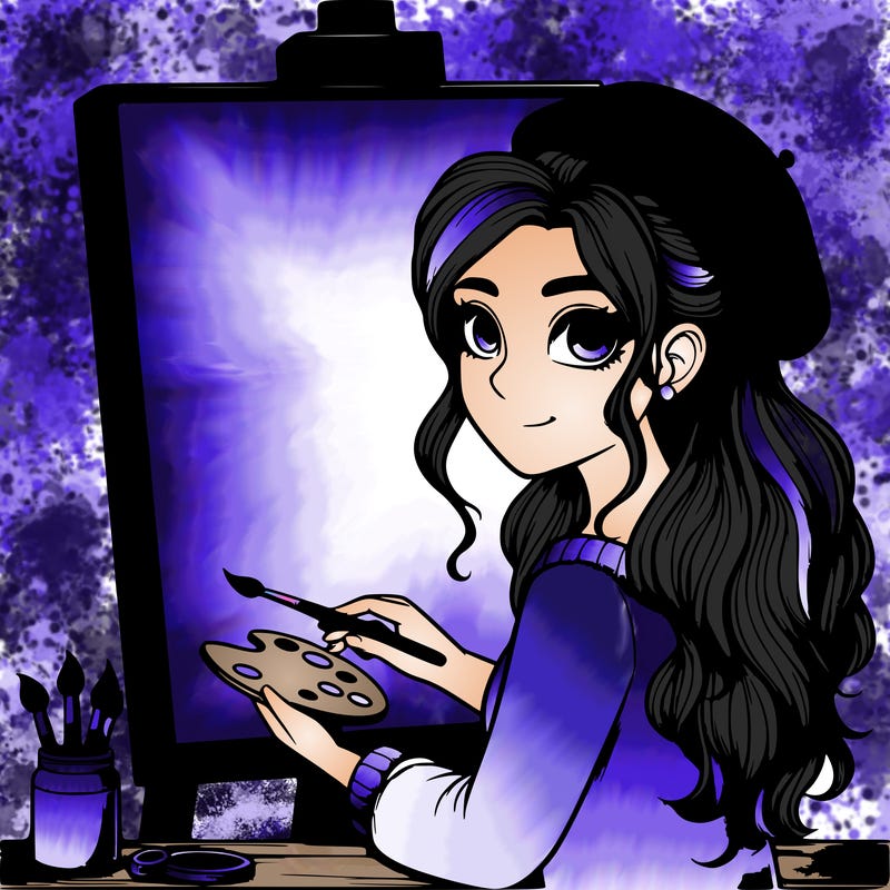 realistic girl artist painting a blank canvas