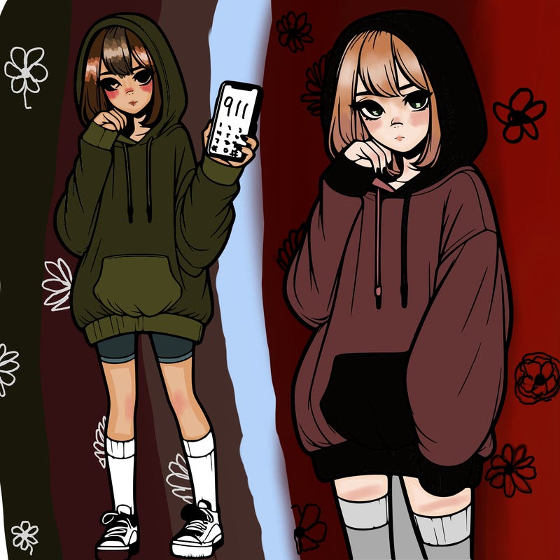 realistic girl who looks tired and is wearing an oversized hoodie and knee high socks and is holding a phone