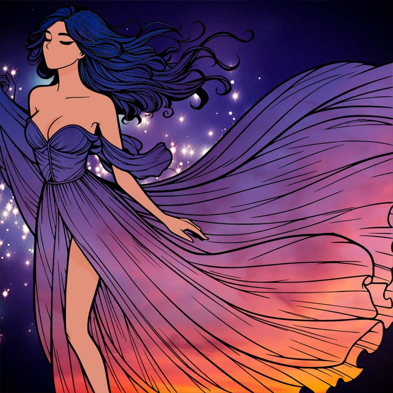 realistic woman in dress flowing the the wind