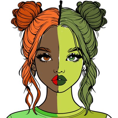 realistic girl with two buns in hair and lips