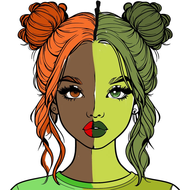 realistic girl with two buns in hair and lips