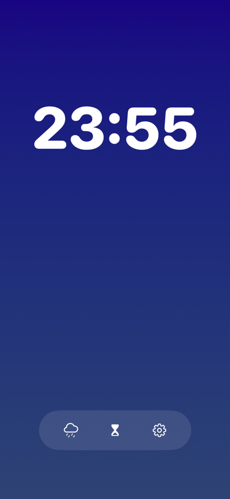 RainBytes: Offline Rain Sounds - Minimalist sleep timer interface of the RainBytes app featuring a countdown and navigation icons