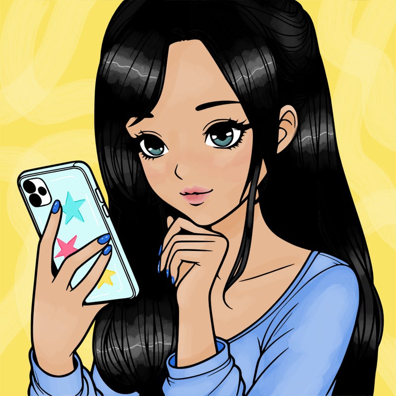 realistic girl with a  iphone