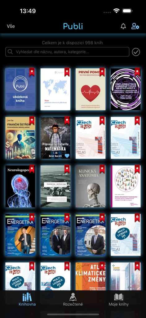 Publi - Publi app digital library interface displaying educational textbook covers