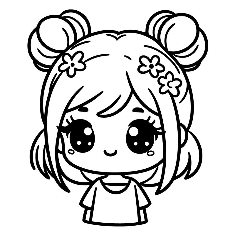 cute girl whith  her hair in buns