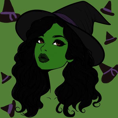 realistic witch girl with wavy hair and lips