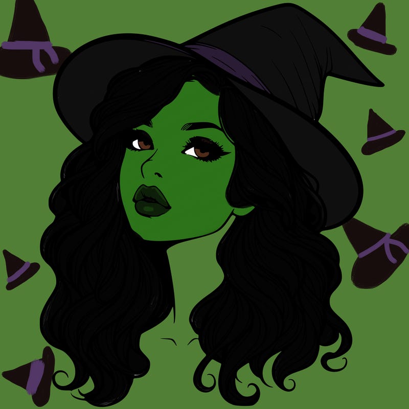 realistic witch girl with wavy hair and lips