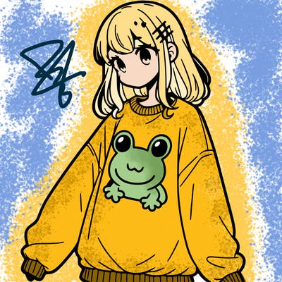 girl wearing frogging sweatshirt