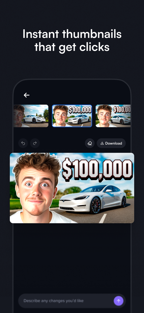 Interface de l'application mobile vidIQ pour créer des miniatures YouTube avec l'IA