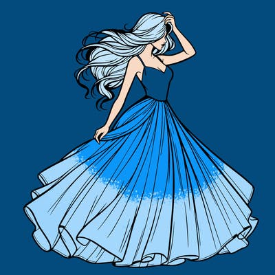 realistic woman with dress flowing in the wind