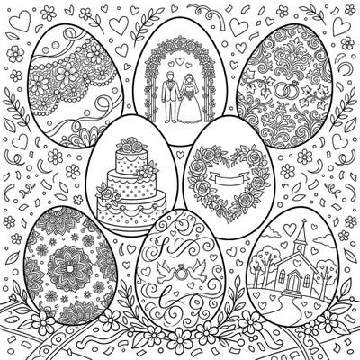 Discover a delightful fusion of two joyous occasions with our Wedding Easter Eggs coloring page. Each egg is a miniature masterpiece, adorned with intricate wedding symbols, perfect for a relaxing and heartwarming coloring session.