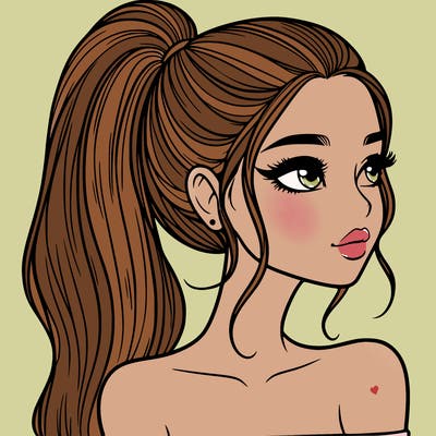 a beautiful and realistic girl with a high pony tail