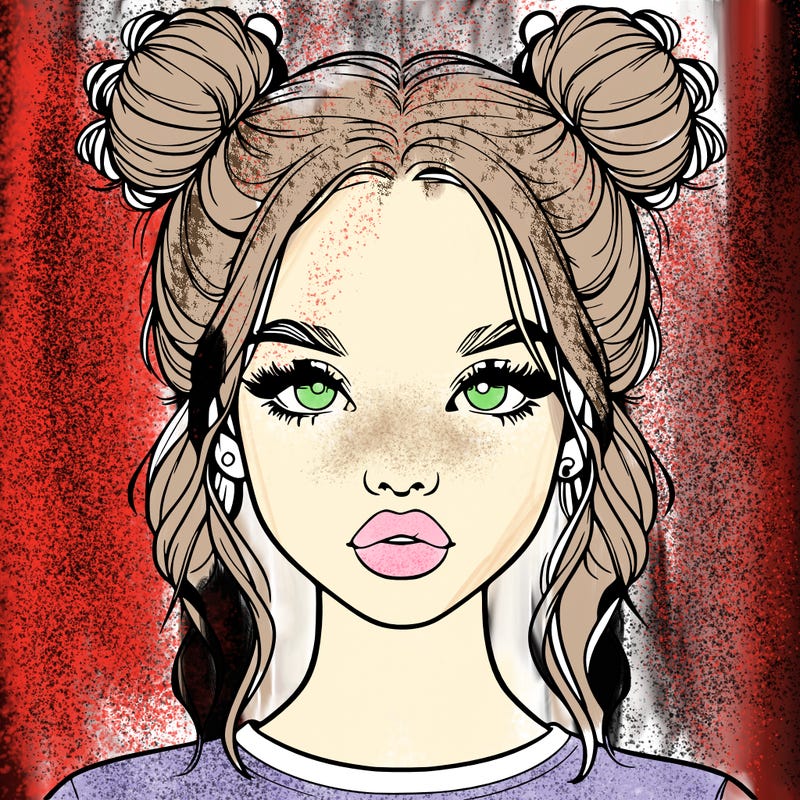 realistic girl with two buns in hair and lips