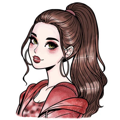realistic girl with a high ponytail