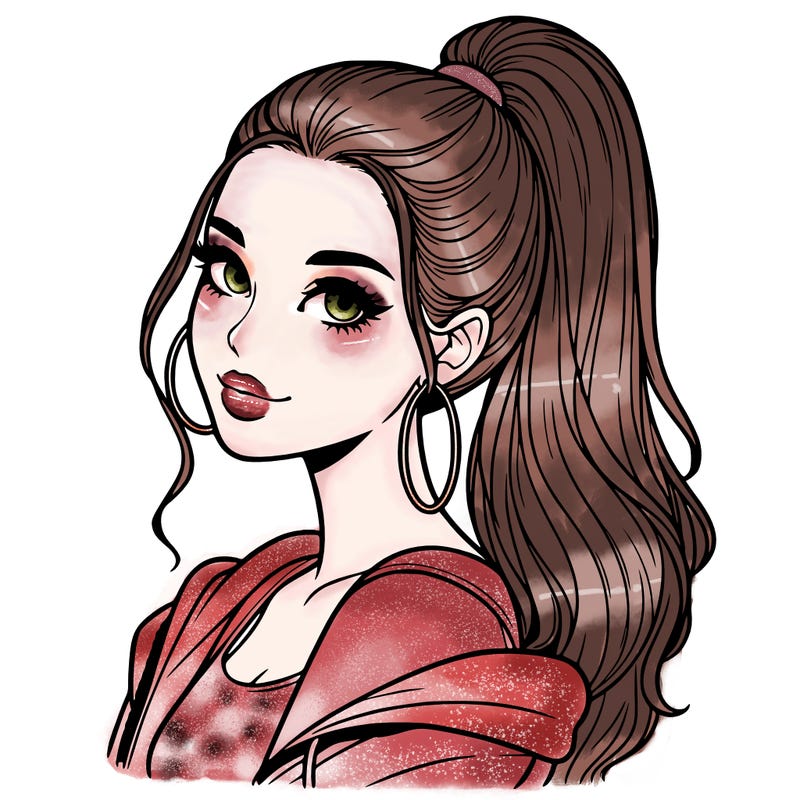 realistic girl with a high ponytail