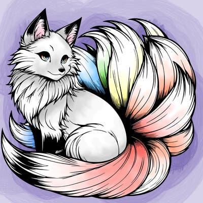 realistic detailed 9 tailed anime fox