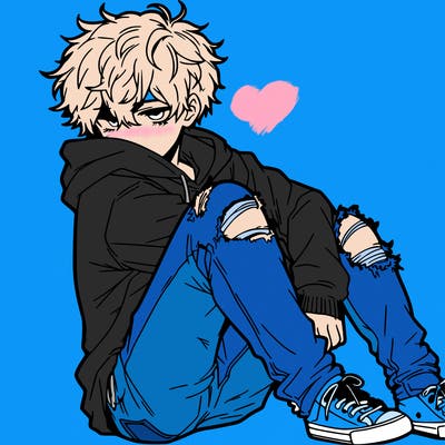 a male hoddie ripped jeans messy hair anime