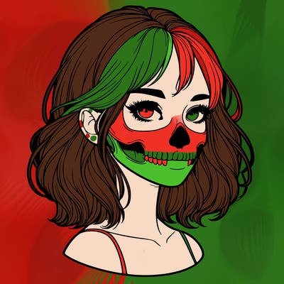 realistic girl with skull