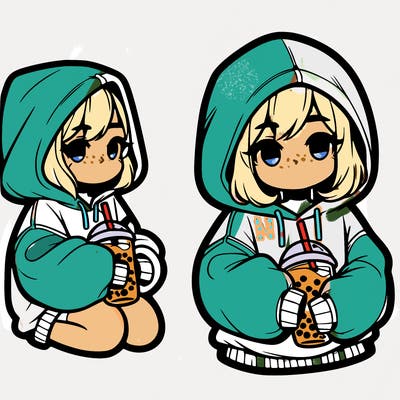 oversized hoodie girl with boba