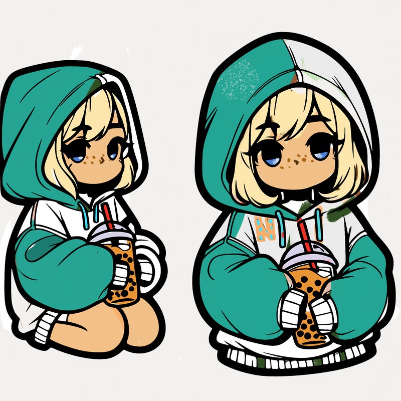 oversized hoodie girl with boba