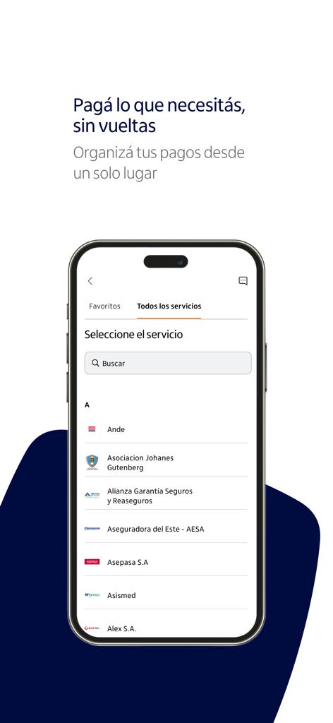 Itaú Personal Bank Paraguay - Pantalla de la aplicación Itaú Personal Bank Paraguay para pagos de servicios y facturas.
