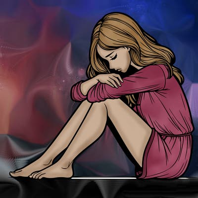 realistic women sitting down sad