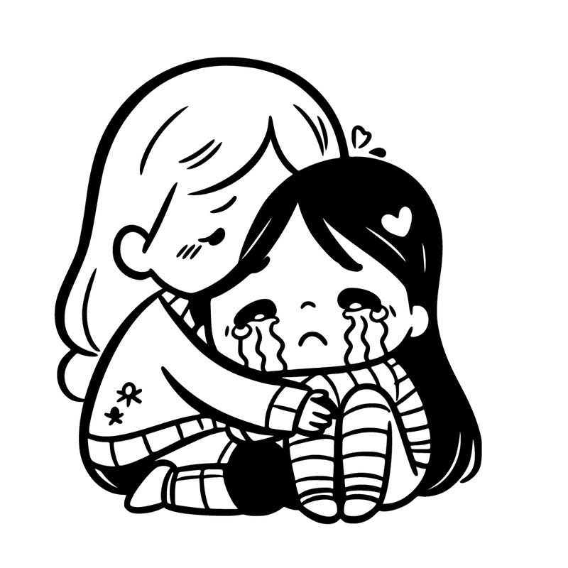 girl crying when another girl hugging her