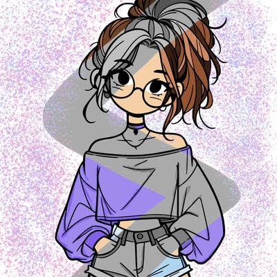 girl with a messy ponytail glasses a baggy crop top and jean shorts