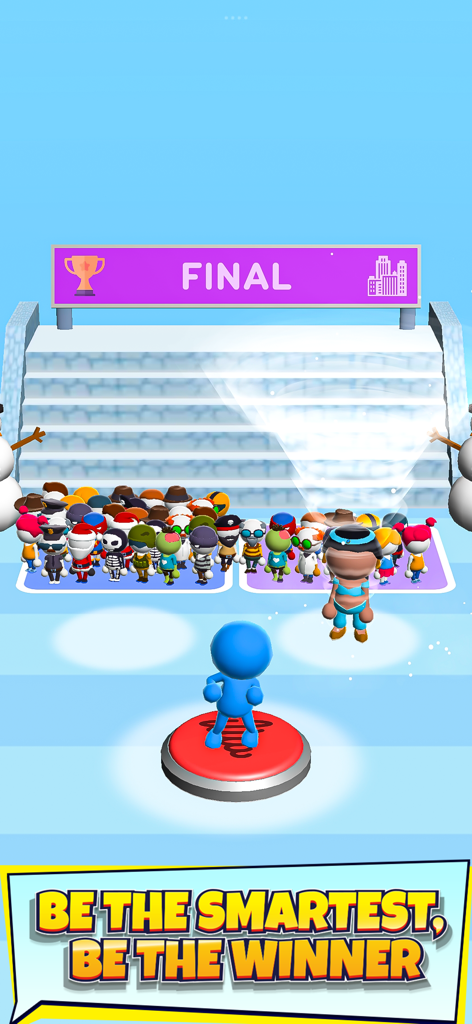 Captura de pantalla del juego de Adivina Su Respuesta mostrando avatares de personajes y un banner de ganador durante la ronda final