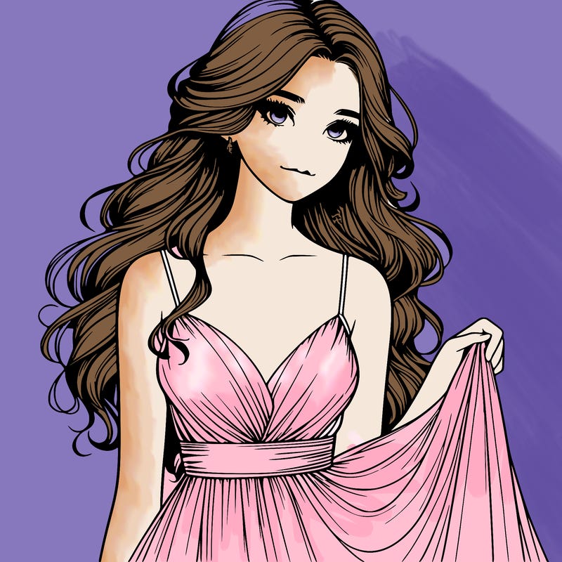 realistic girl in flowy silky prom dress