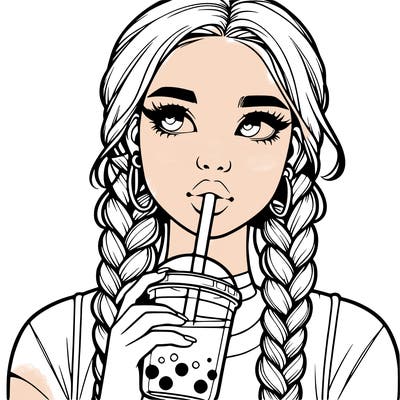 realistic girl with braided hair drinking boba