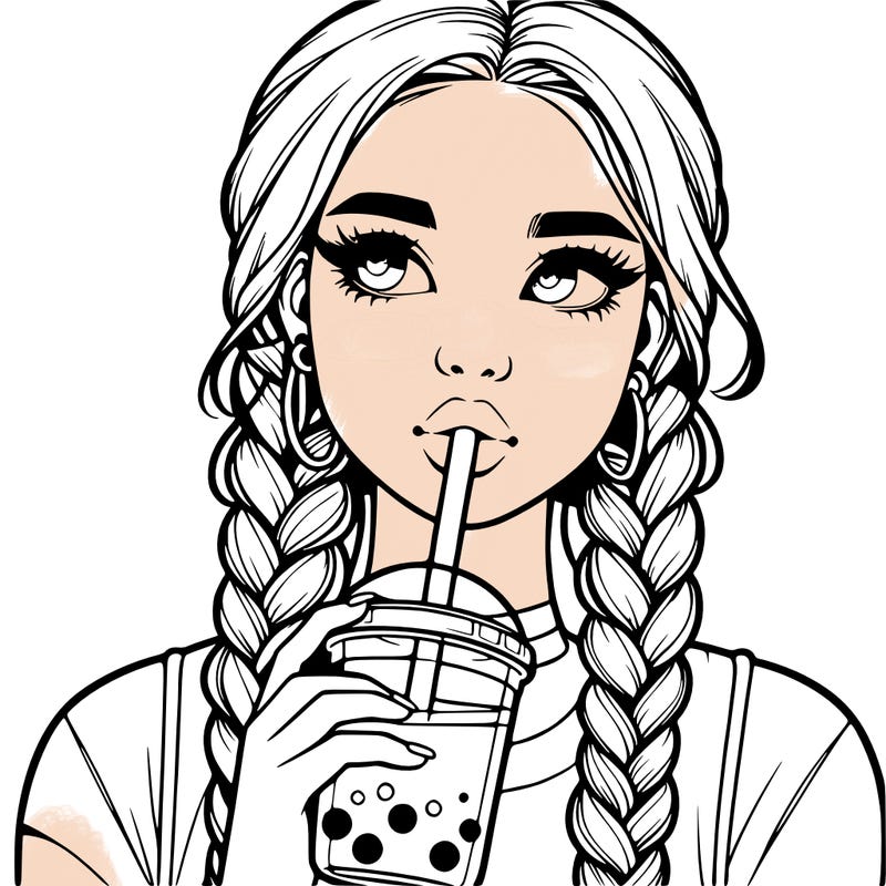 realistic girl with braided hair drinking boba