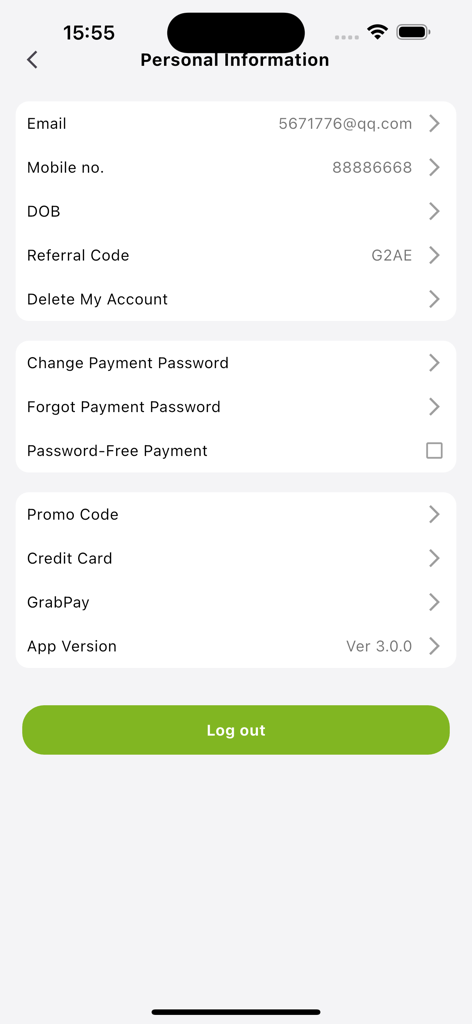 itea app personal information and account settings screen