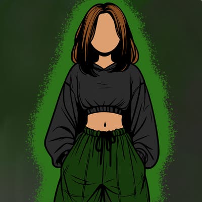 realistic girl faceless with baggy pants and a crop top