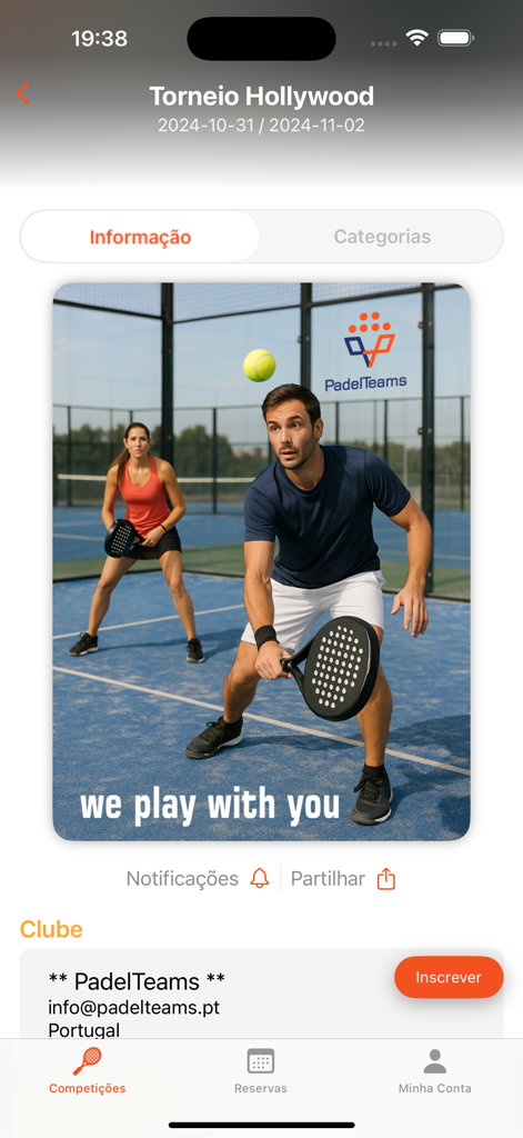 PadelTeams - PadelTeams app interface showing tournament details and players on a padel court