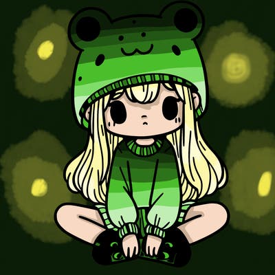 a girl wearing a frog hat and some frog socks